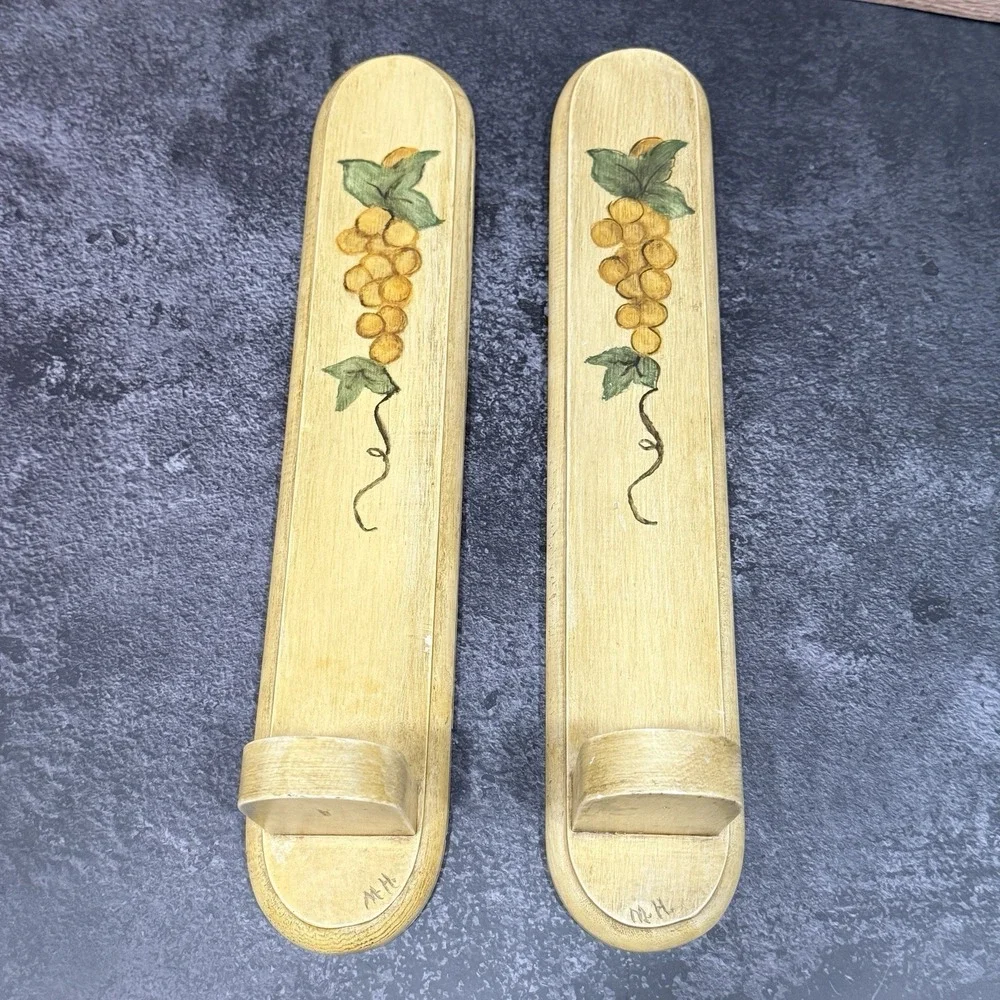 Vintage Hand‎ Painted Wooden Wall Sconces Set of 2 Grapevine Country Cottage